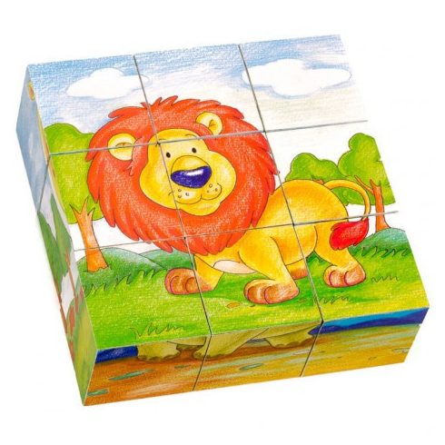 Fa puzzle - Kirakós játékok - Mesekocka 9 db-os (oroszlános)