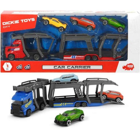 Játékautók - Játék autószállító kamion emeletes 3 kisautóval Dickie Toys