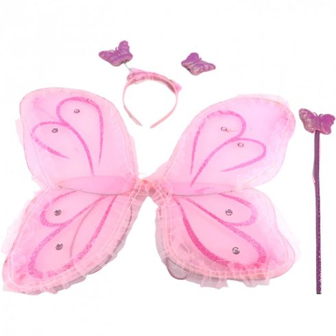 Jelmezek - Jelmez kiegészítők - Jelmez rózsaszín pillangószárny fodros pálcával és fejdísszel