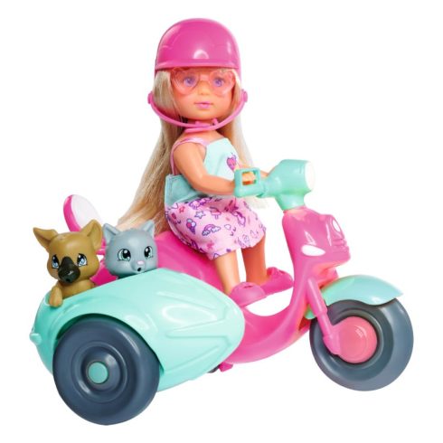 Evi Love játékbaba oldalkocsis motorral és állatokkal