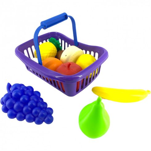 Műanyag élelmiszerek bevásárlókosárban főzőcskés játékokhoz - lila
