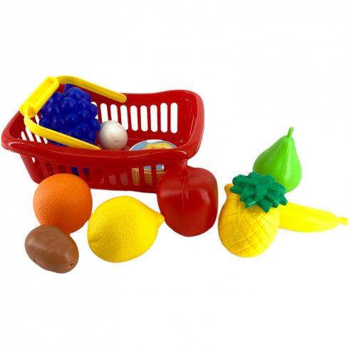 Műanyag élelmiszerek bevásárlókosárban főzőcskés játékokhoz - piros