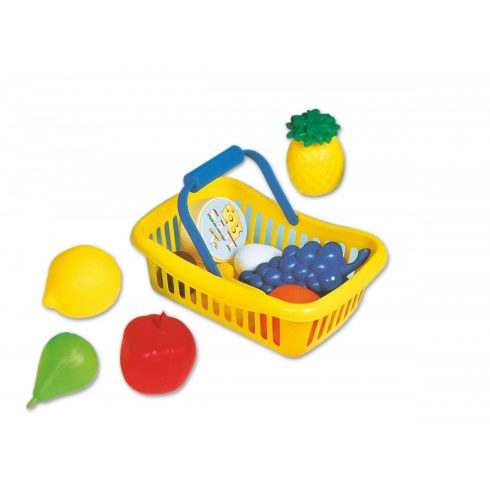 Főzőcskés bevásárlós játékok - Műanyag élelmiszerek kosárban