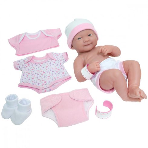 Élethű Berenguer játékbabák - Újszülött lány rózsaszín ruhában, sapkában, kiegészítőkkel, 36 cm