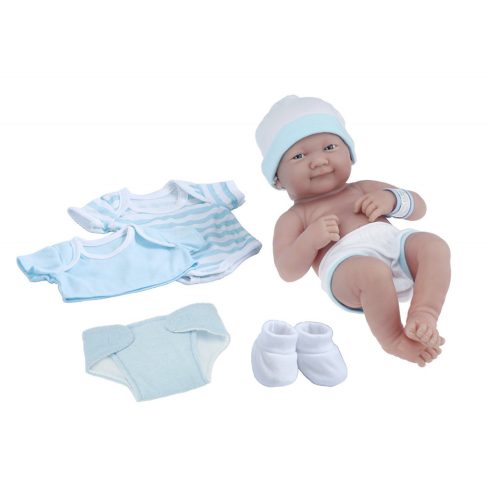 Élethű játékbabák - Élethű Berenguer babák - Mosolygós játékbaba 8db-os kék-fehér kiegészítővel