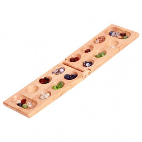 Logikus gondolkodás fejlesztő játékok - Kalaha ( Mini Mancala ) Logikai fa társasjáték üveggolyókkal