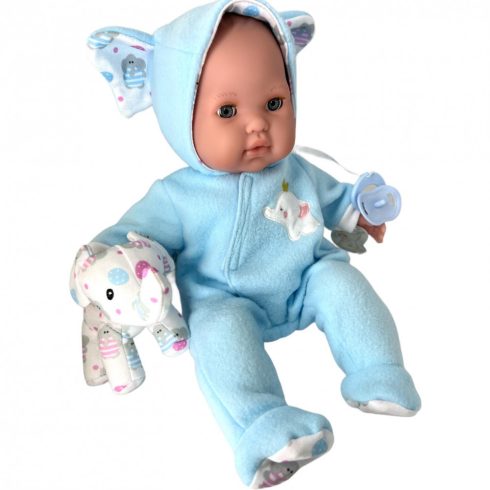 Berenguer játékbaba puhatestű 38cm elefántos kék csukódó szemmel JC Toys