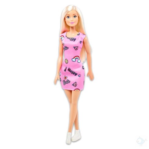 Barbie baba rózsaszín vidám ruhában szőke hajjal - Mattel