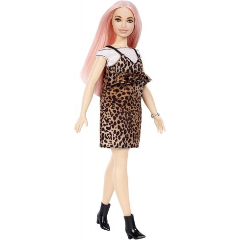 Barbie Fashionistas Barátnők - Leopárdmintás ruhában rózsaszín hajjal - Mattel