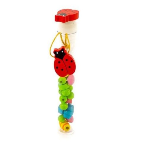 Fűzős játékok gyerekeknek - Gyöngyök - Gyöngyfűző hengerben katicás