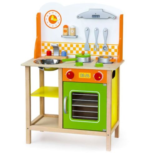 Játék konyhák - Fa játékkonyha gyerekeknek zöld és narancs színben