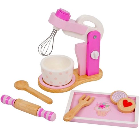 Játékkonyha kiegészítők - Fa játék mixer tartozékokkal (rózsaszín)