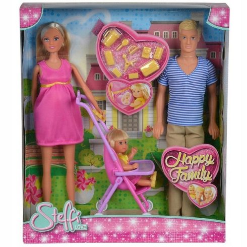 Műanyag babák - Barbie babák - Steffi Love Boldog család terhes baba, apuka kislány kiegészítőkkel