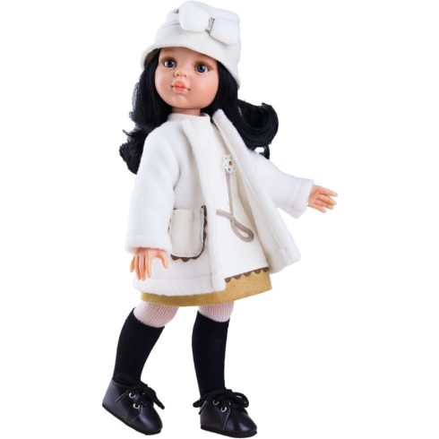 Babaruha - Paola Reina kiegészítő fehér kabát, ruha, kalap 32 cm-es babákra