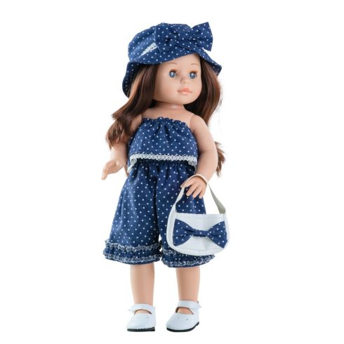 Babaruha - Paola Reina kiegészítő - Kék-fehér pöttyös ruha 42 cm-es babákra