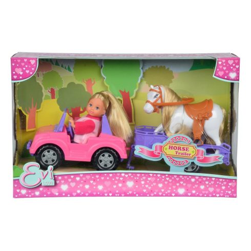 Játékbabák - Evi Love Jeepben lószállítóval