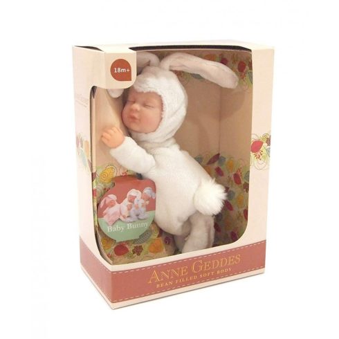Újszülött játékbabák - Karakterbabák - Anne Geddes puhatestű babafigura fehér nyuszi szettben 23cm