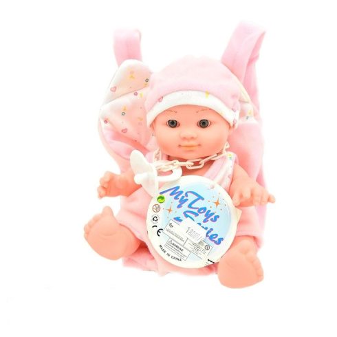 Műanyag babák - Játékbaba rózsaszín kenguruban