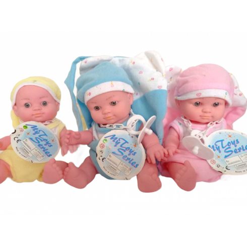 Műanyag babák - Játékbaba kék kenguruban