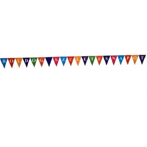 Színes Boldog Születésnapot zászlófüzér felirat 5,8m háromszög alakú