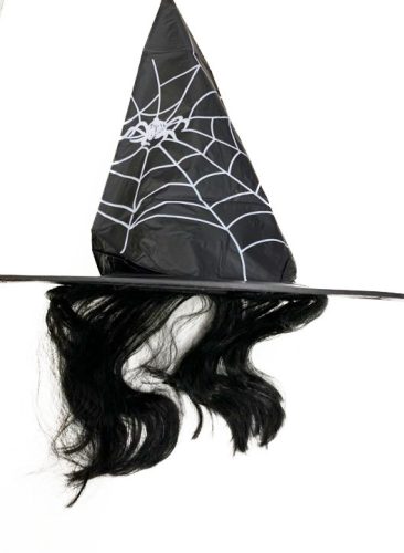 Farsangi jelmezek, jelmez kiegészítők - Boszorkány kalap hajjal, pókhálós