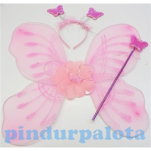 Jelmezek - Jelmez kiegészítők - Jelmez rózsaszín pillangó virággal fejdísszel és pálcával