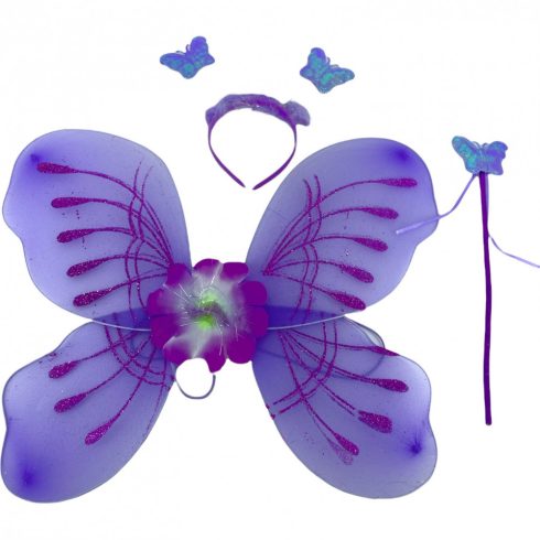 Jelmezek - Jelmez kiegészítők - Jelmez lila pillangó virággal, fejdísszel és pálcával