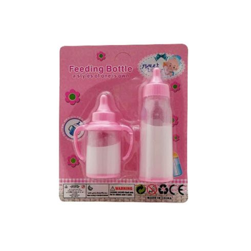 Játék kellékek babázáshoz - Cumisüveg folyadékkal rózsaszín 2db