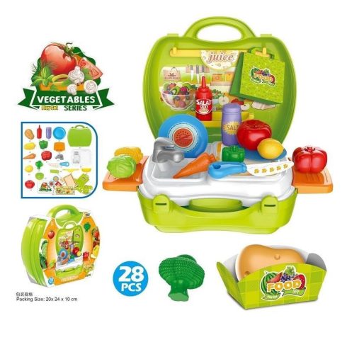 Játék konyhák - Edények - Játék élelmiszerek - Játék ételek bőröndben mosogatóval