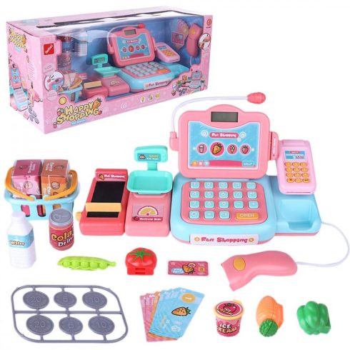 Szerepjátékok - Foglalkozások - Pénztárgép elektronikus kiegészítőkkel fénnyel és hanggal, rózsaszín
