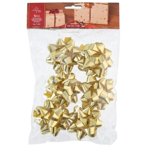Karácsonyi csomagoló dísz csillag 6db 7cm arany