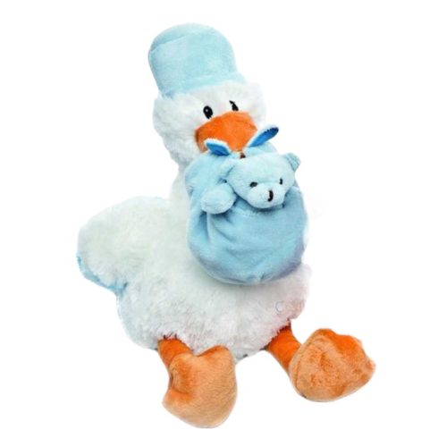 Fiú babát hozó plüss gólya - Babavárási ajándékok