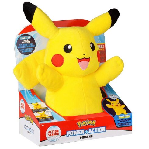 Plüss mesehősök - Pokémon Pikachu Power Action plüss figura, fénnyel hanggal