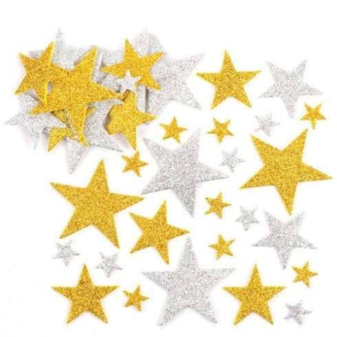 Kreatív hobby készletek - Arany-ezüst csillag habszivacs matricák