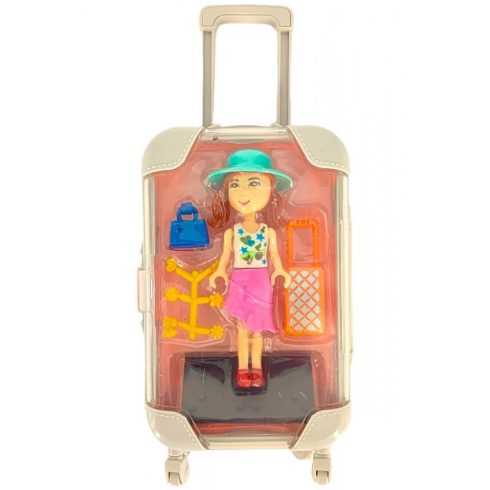 Játék baba készlet kiegészítőkkel húzós bőröndben 9,5x22 cm - bőrönddel