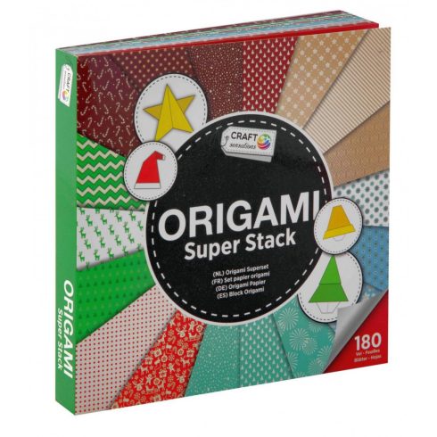 Origami super Stack  - 180 mintás origami lap,9 hajtogatási útmutatóval 15x15cm, 70 gsm