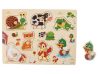 Fajátékok - Fogantyús fa puzzle kirakó berakó állatos