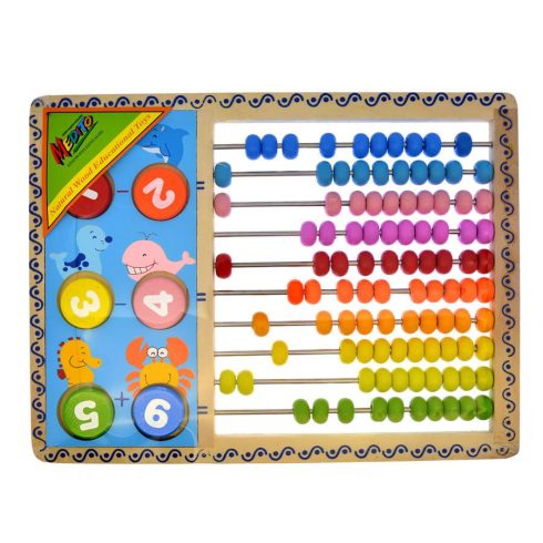 Matamatikai előkészítés - Fa golyós számoló, 10 soros, színes, számkorongokkal