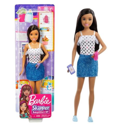 Barbie bébiszitter baba pöttyös ruhában - Mattel