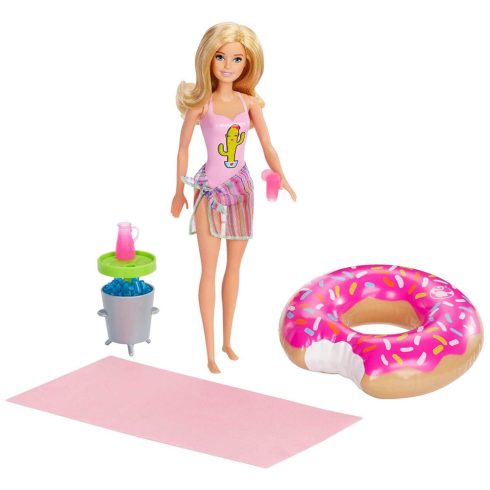 Barbie baba medencés buli kiegészítőkkel - Mattel