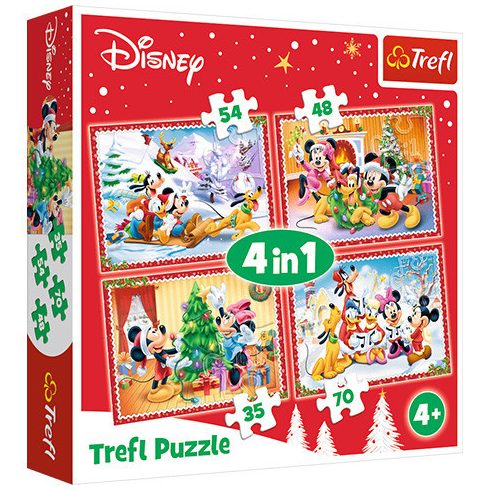 Ajándék ötletek karácsonyra - Mickey-ék karácsonya 4 az 1-ben puzzle - Trefl