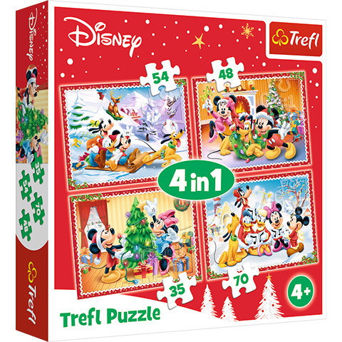 Ajándék ötletek karácsonyra - Mickey-ék karácsonya 4 az 1-ben puzzle - Trefl