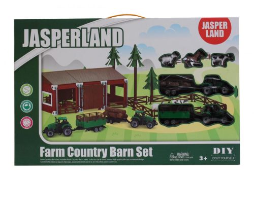 Jasperland Farm szett traktorral, istállóval, állatokkal