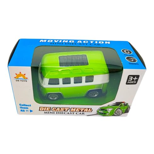 Fém játékautó lendkerekes zöld kisbusz