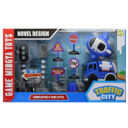 Autós játékok - Játék rendőrségi közlekedési készlet, közlekedési táblák, lámpa, trafipax