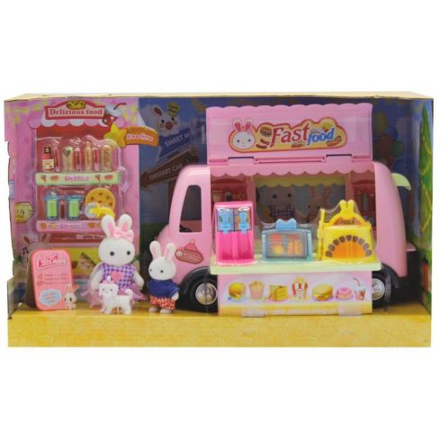 Autós játékok - Sütis játék lakóbusz nyuszicsaláddal