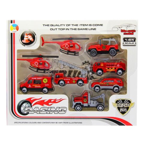 Fiús játékok - Játék fém tűzoltó autó készlet 8 db járművel