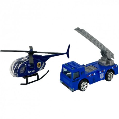 Fiús játékok - Fém játék rendőrautó+ helikopter, 6 féle