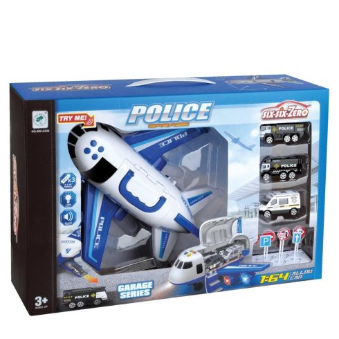 Játék rendőrségi repülőgép kisautókkal, funkciós