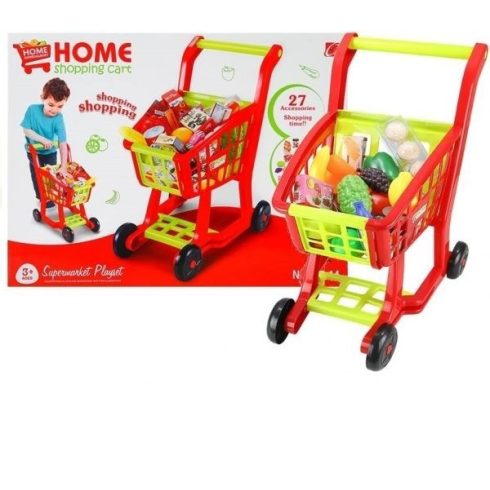 Játék élelmiszerek - Bevásárlókocsi piros 27 kiegészítővel